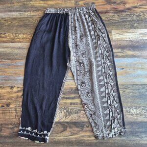 Tienda Ho Tambora Embroidered Hippie Harem Pants Elastic Rayon Black Grey